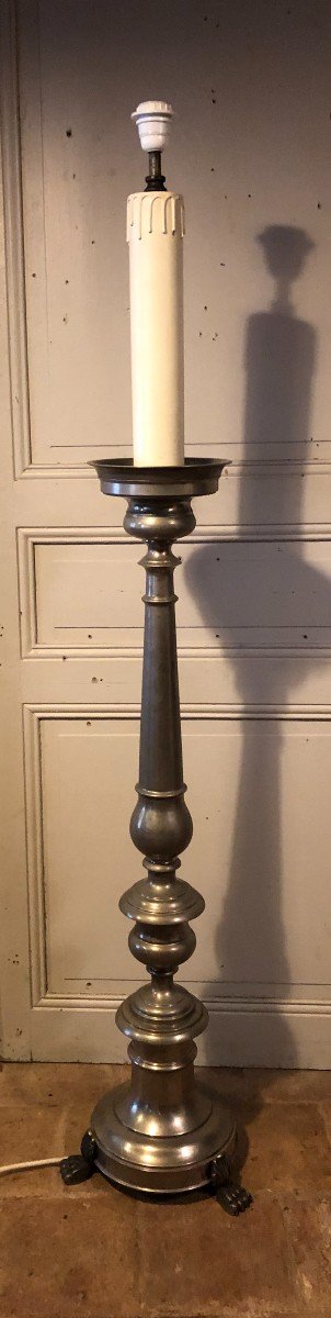 Louis XIV Style Silver-plated Bronze Candlestick Floor Lamp 