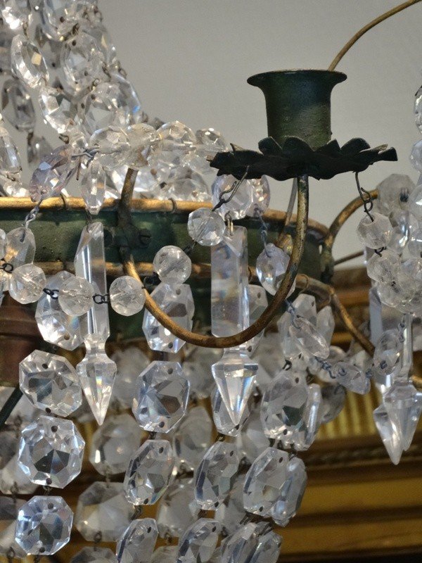 Lustre Montgolfière De Style Directoire En Tôle Peinte, Verre Et Cristal-photo-2