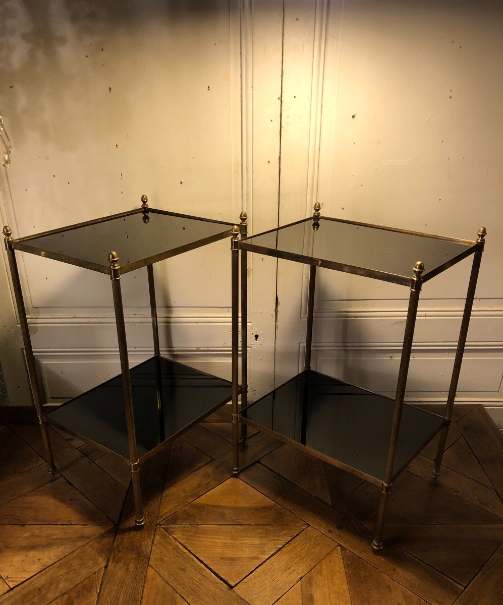 Paire De Tables, Bouts De Canap&eacute; Maison Bagu&egrave;s &agrave; Plateau En Verre Noir Vers 1960/70 