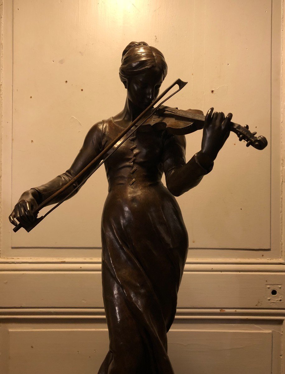 " La Violoniste " Bronze Signés Alfred Boucher H 65cm -photo-2