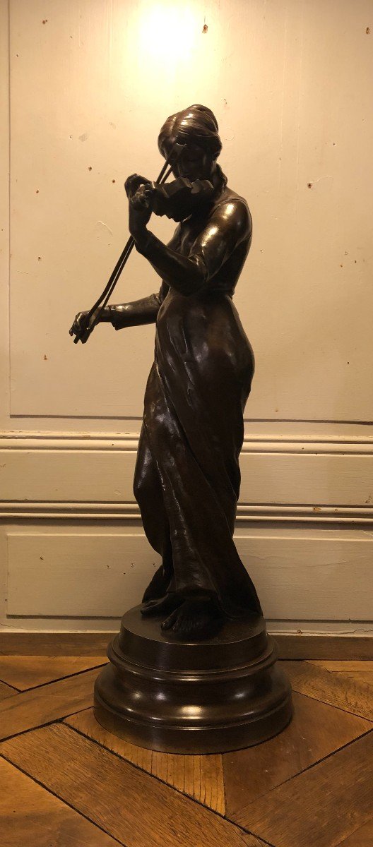 " La Violoniste " Bronze Signés Alfred Boucher H 65cm -photo-4