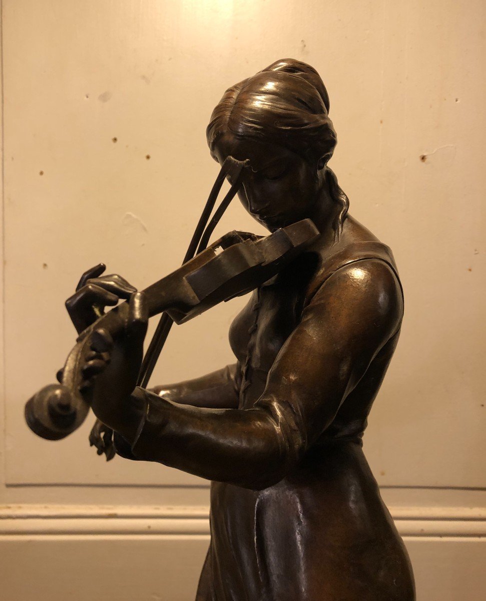 " La Violoniste " Bronze Signés Alfred Boucher H 65cm -photo-1