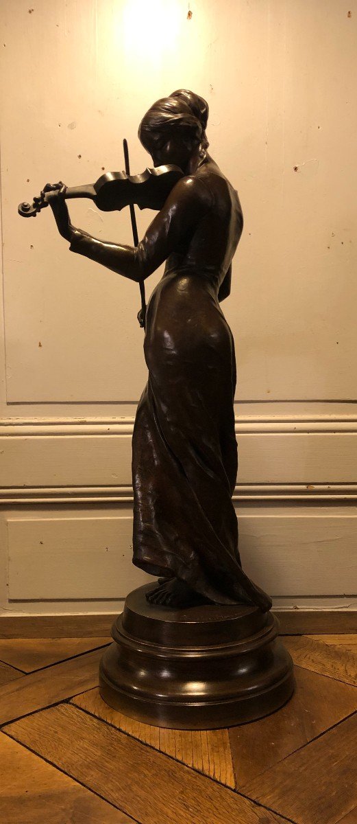 " La Violoniste " Bronze Signés Alfred Boucher H 65cm -photo-2