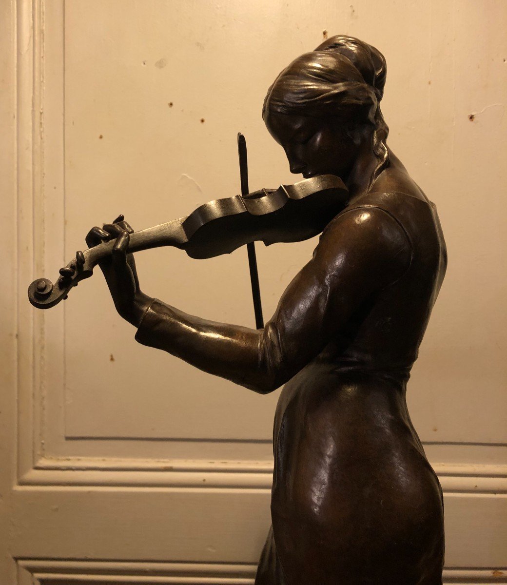 " La Violoniste " Bronze Signés Alfred Boucher H 65cm -photo-3