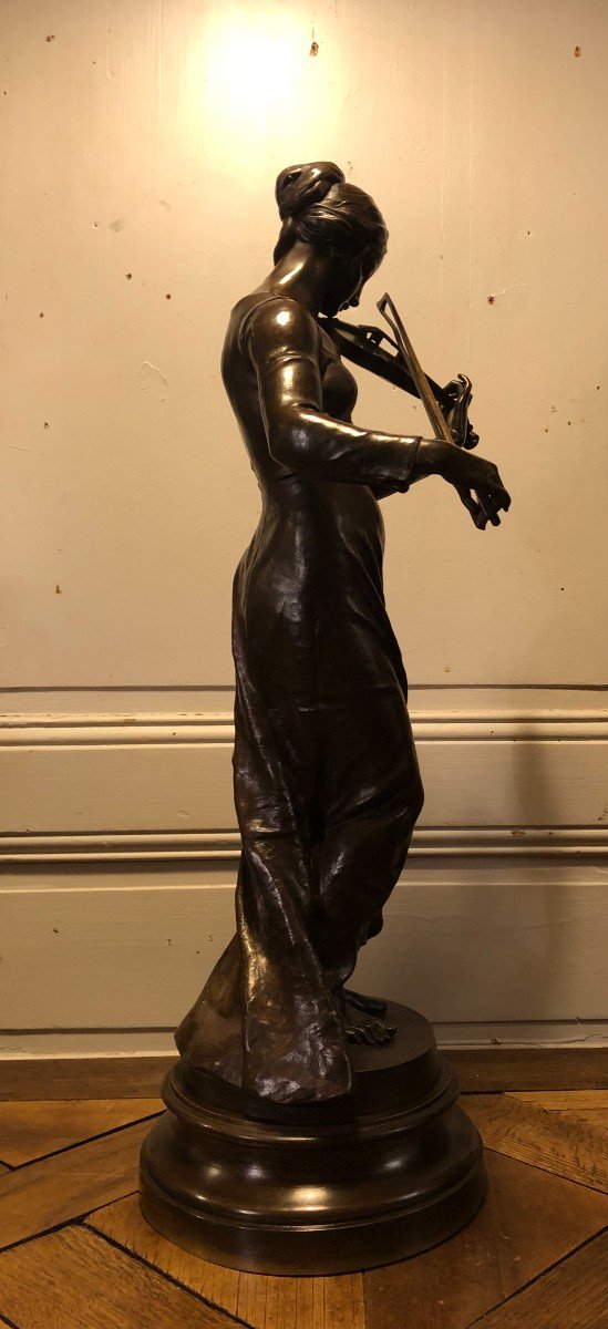 " La Violoniste " Bronze Signés Alfred Boucher H 65cm -photo-6