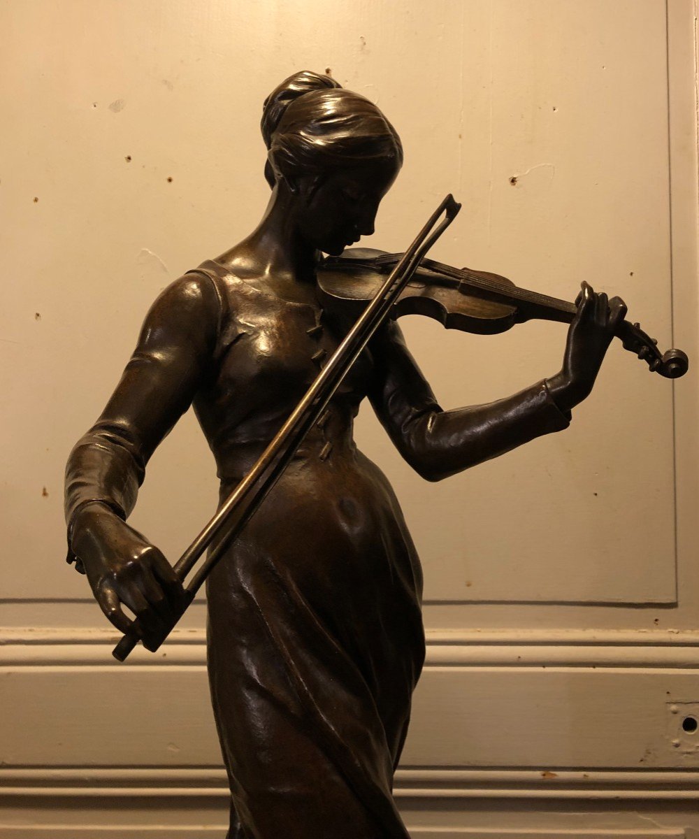 " La Violoniste " Bronze Signés Alfred Boucher H 65cm -photo-7