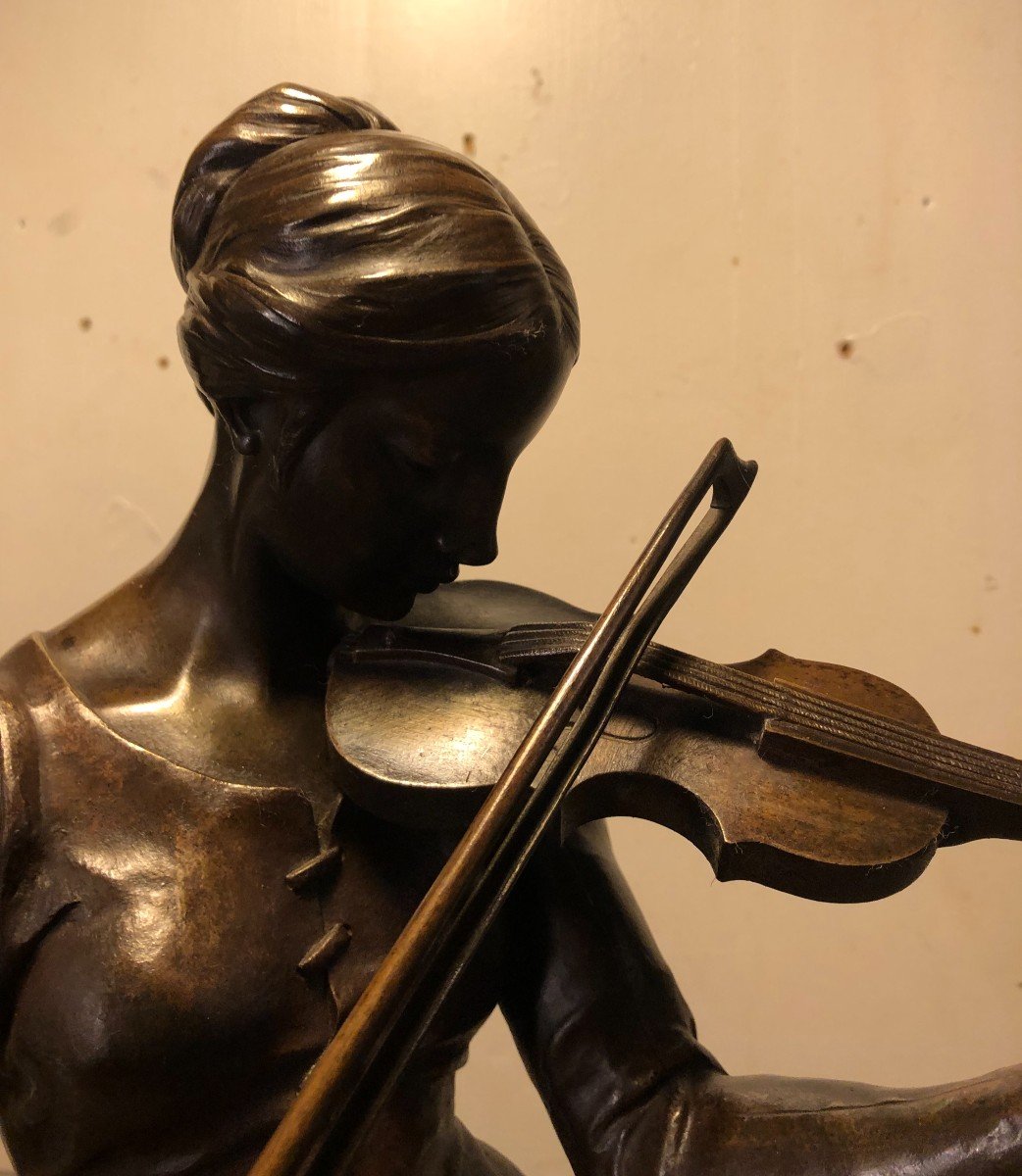 " La Violoniste " Bronze Signés Alfred Boucher H 65cm -photo-8