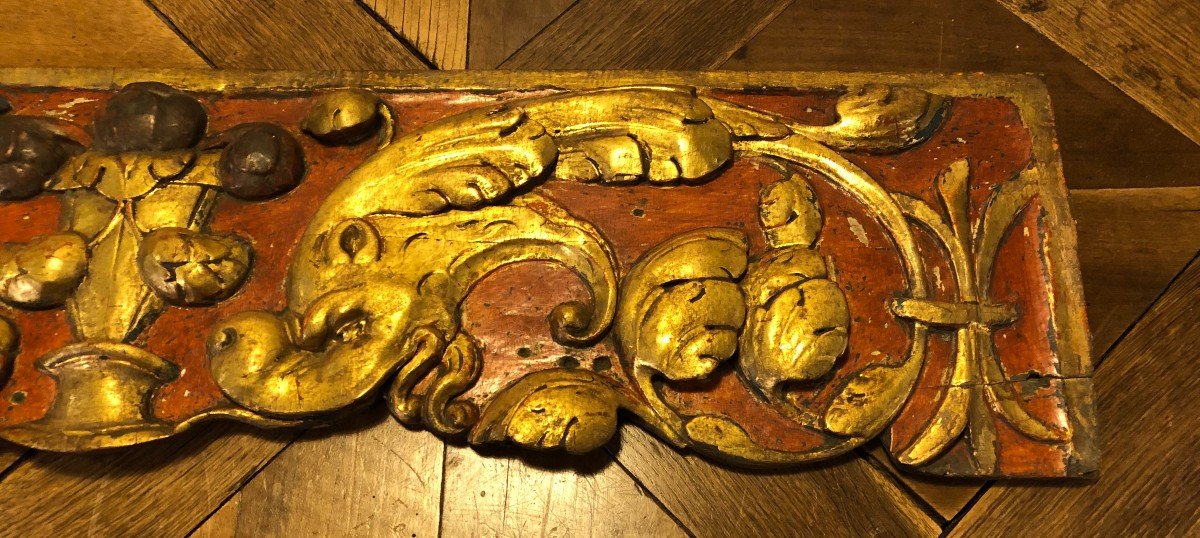 Carved Wood With Golden Dolphins On Red Background -photo-3