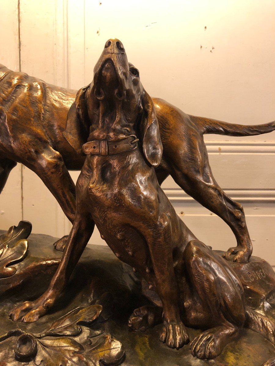 Bronze Couple De Chiens Braque Signé L Bureau XIX° Siècle -photo-2