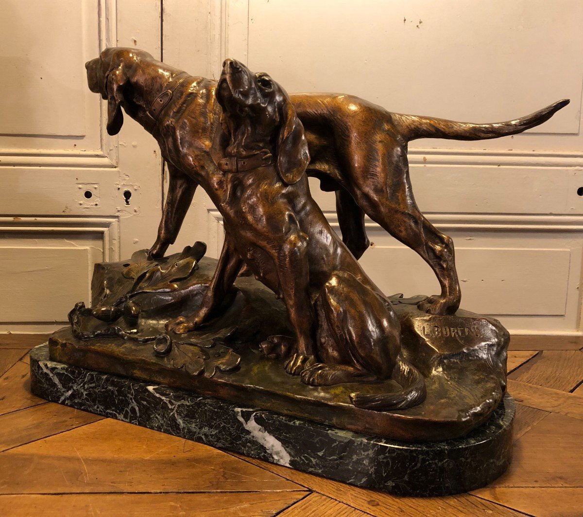 Bronze Couple De Chiens Braque Signé L Bureau XIX° Siècle -photo-2