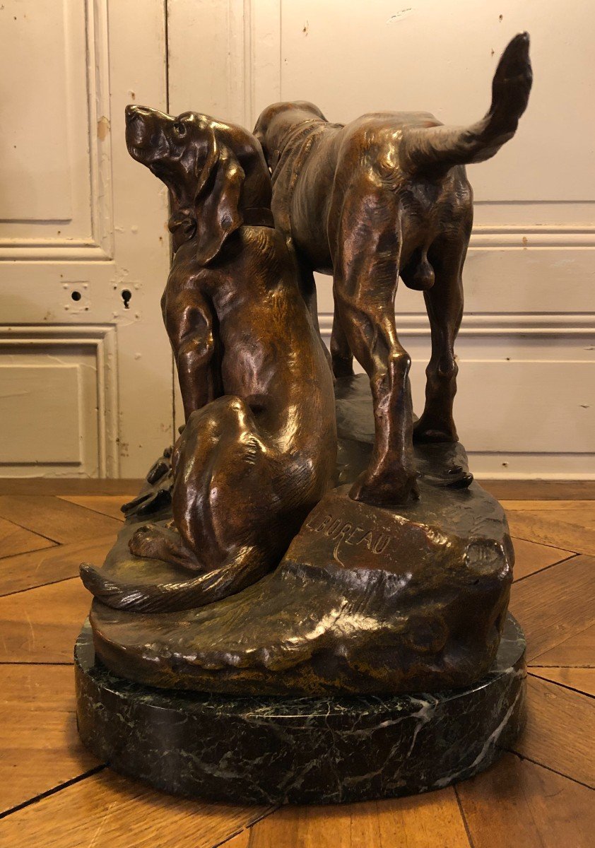 Bronze Couple De Chiens Braque Signé L Bureau XIX° Siècle -photo-3