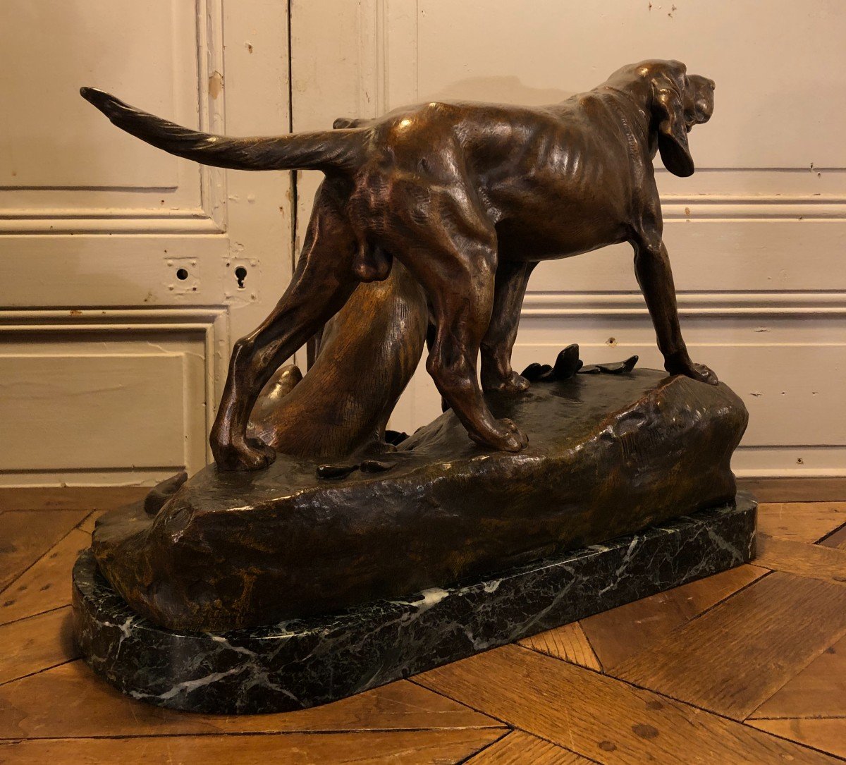 Bronze Couple De Chiens Braque Signé L Bureau XIX° Siècle -photo-4