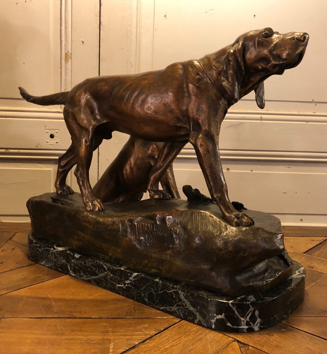 Bronze Couple De Chiens Braque Signé L Bureau XIX° Siècle -photo-6