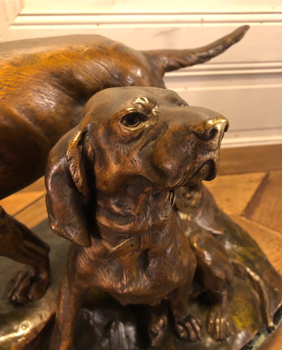 Bronze Couple De Chiens Braque Signé L Bureau XIX° Siècle -photo-8