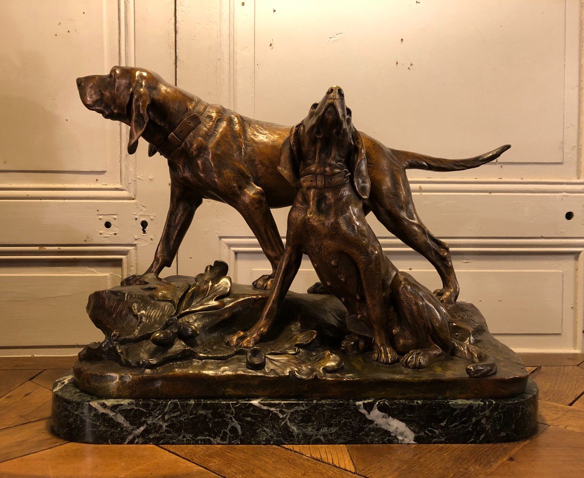 Bronze Couple De Chiens Braque Signé L Bureau XIX° Siècle 