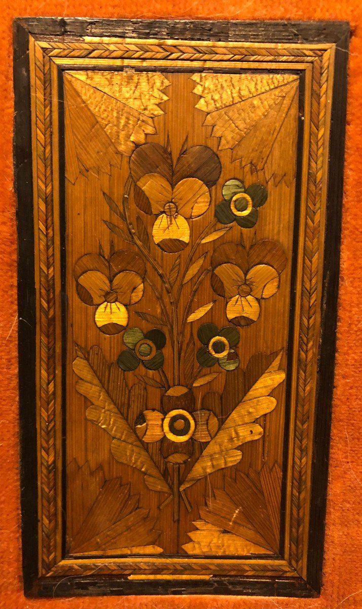 Miniature "bouquet Of Flowers" In Straw Marquetry -photo-2