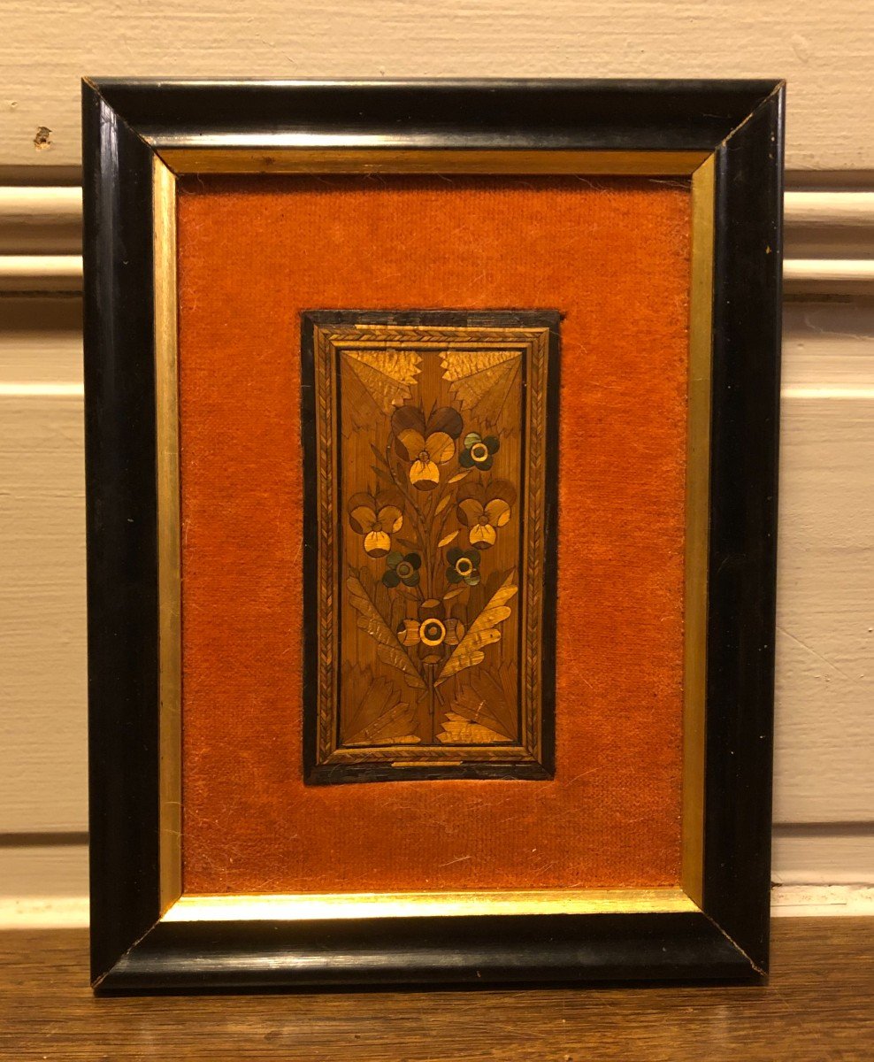 Miniature "bouquet Of Flowers" In Straw Marquetry 