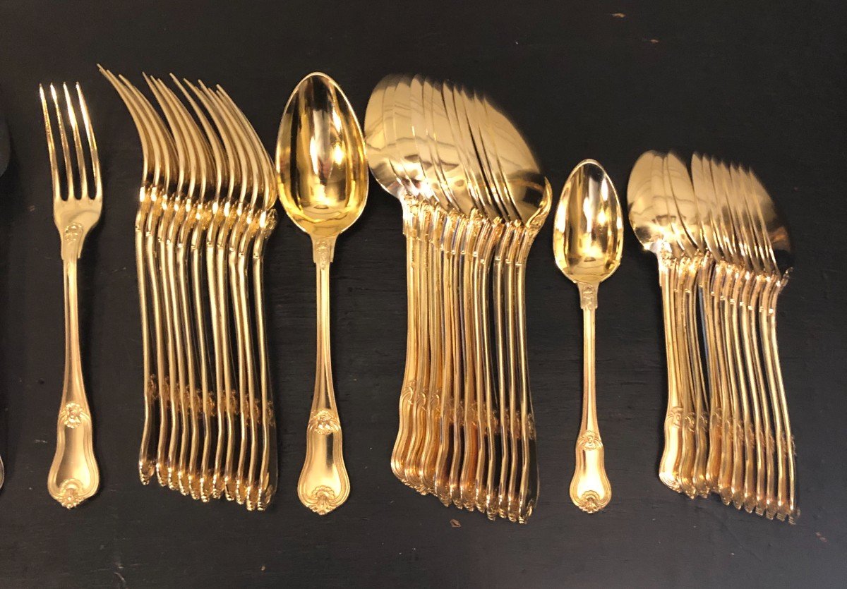 Odiot 60-piece Silver And Vermeil Cutlery Set With Minerva Hallmark-photo-8