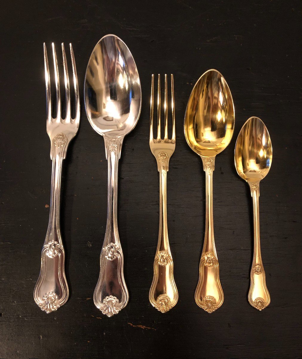 Odiot 60-piece Silver And Vermeil Cutlery Set With Minerva Hallmark