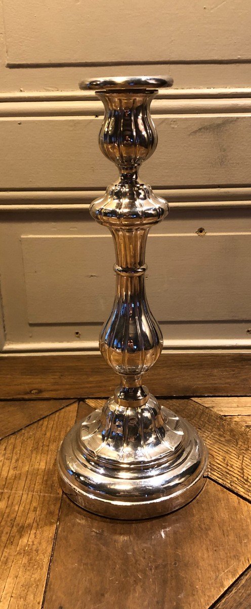 19th Century Silver Plated Metal Candle Holder -photo-2