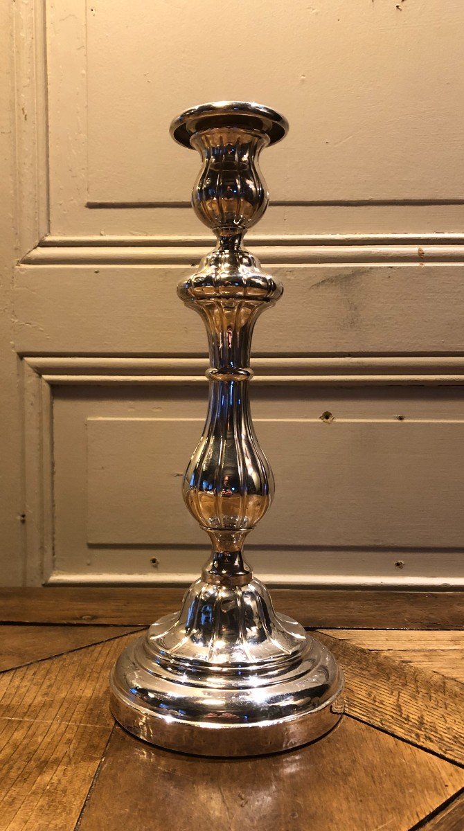 19th Century Silver Plated Metal Candle Holder 