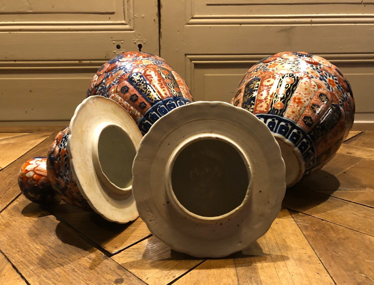 Pair Of Covered Pots In Imari Porcelain, 19th Century-photo-4