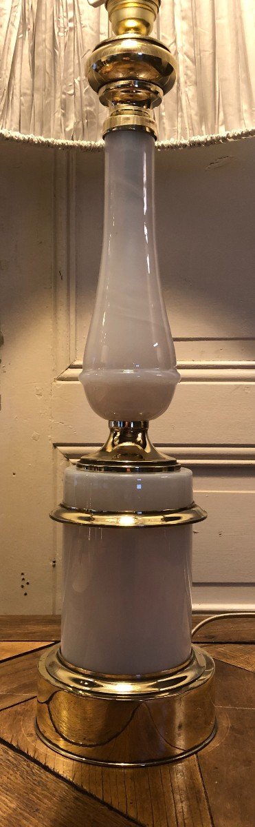 Large Empire Style White Opaline Lamp -photo-3