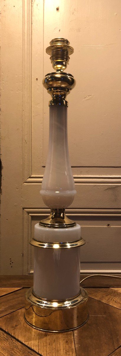 Large Empire Style White Opaline Lamp -photo-3