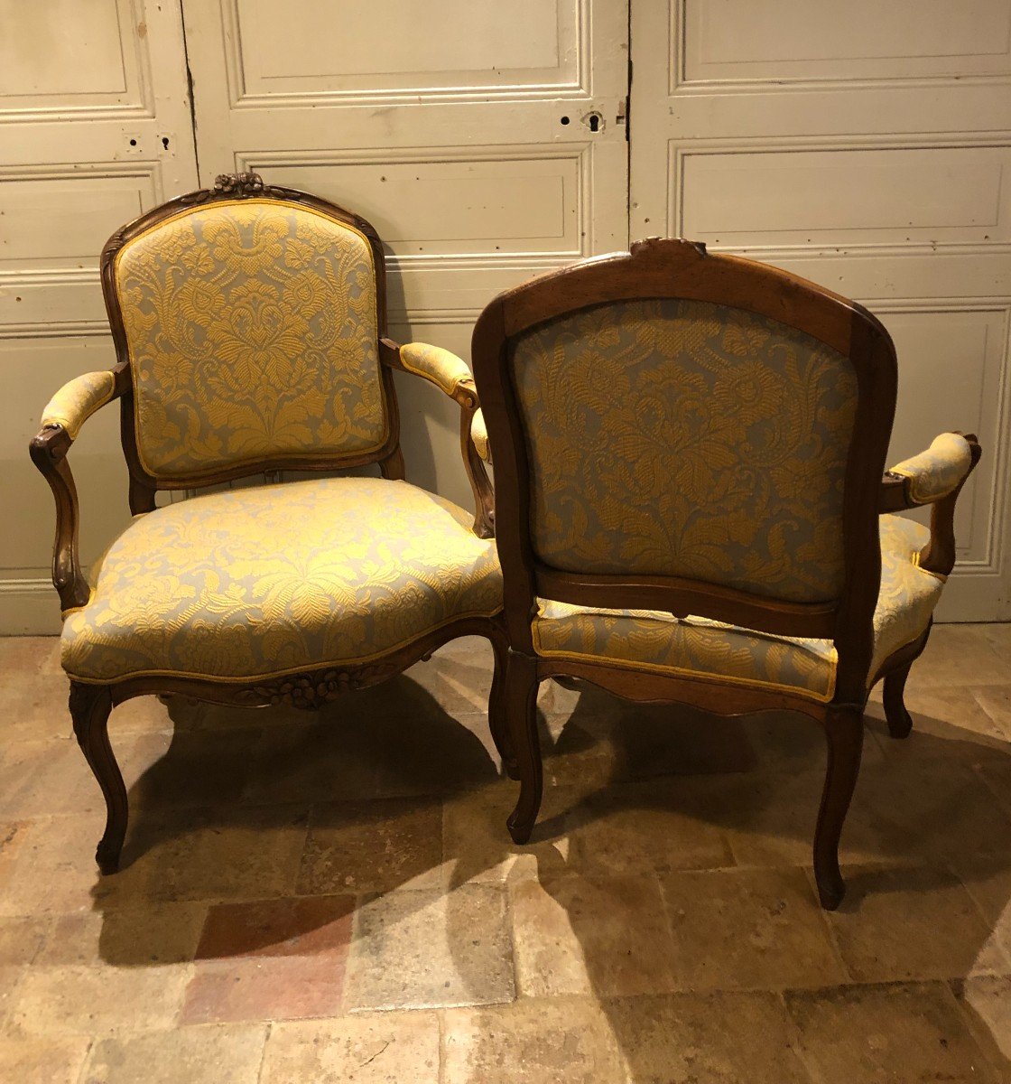 Pair Of Louis XV Armchairs In Walnut, 18th Century-photo-3