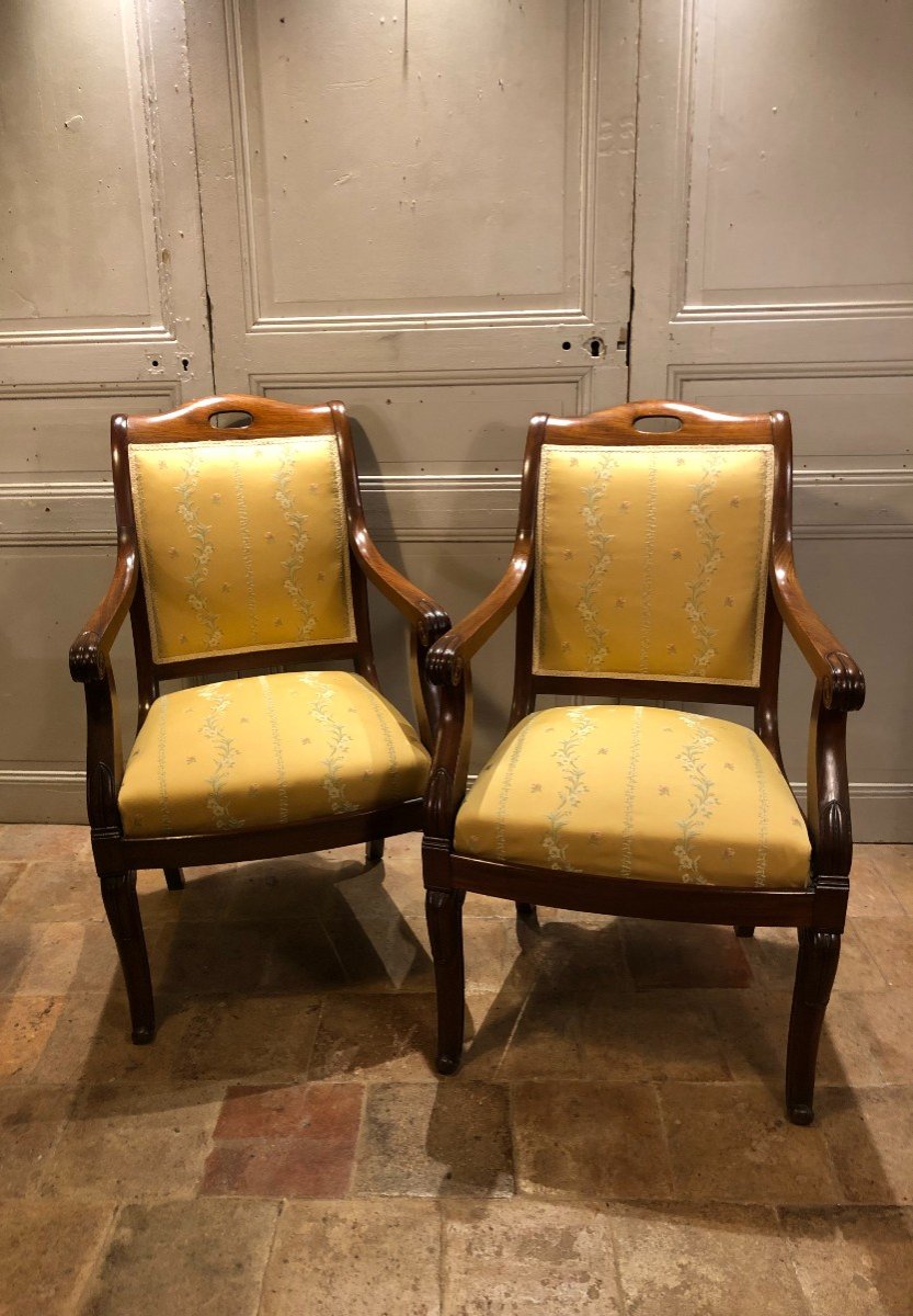 Paire De Fauteuils à Châssis Restauration En Acajou XIX° Siècle -photo-2