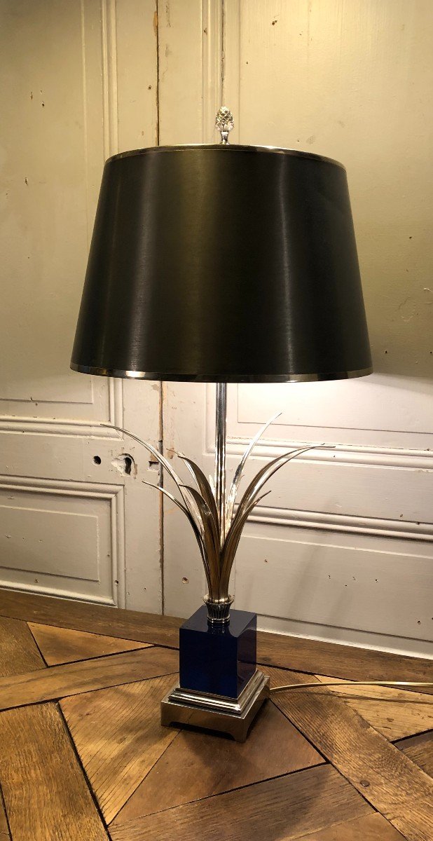 Lampe Maison Charles En Bronze Et Plexiglas Bleu Vers 1970-photo-2