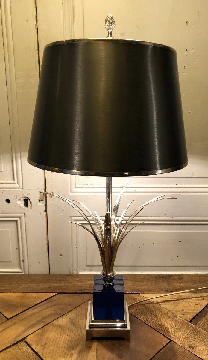 Lampe Maison Charles En Bronze Et Plexiglas Bleu Vers 1970