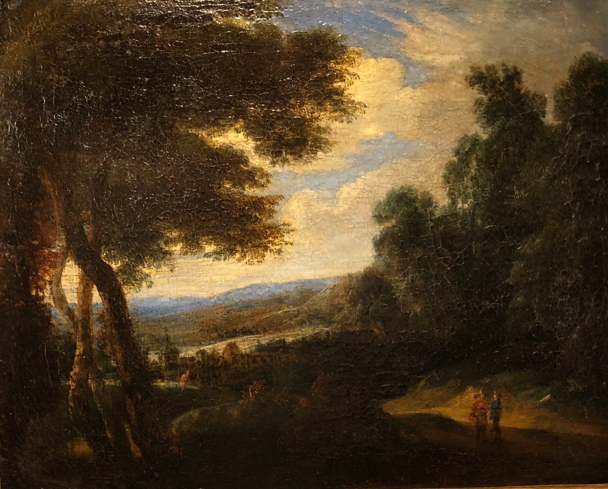 "flemish Landscape" Van Artois Oil On Canvas 17th Century -photo-2