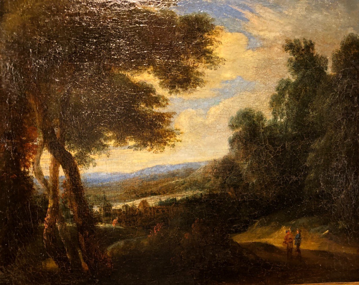 "flemish Landscape" Van Artois Oil On Canvas 17th Century -photo-3