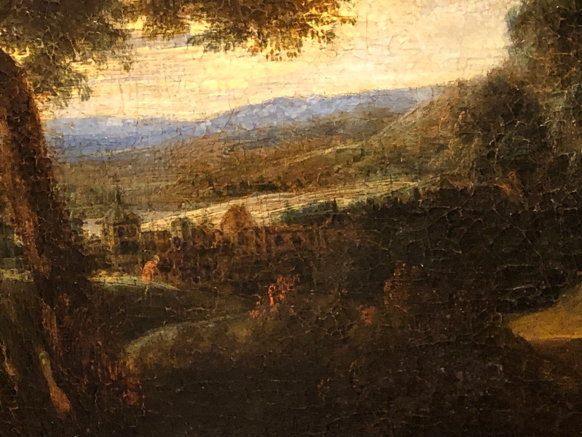 "flemish Landscape" Van Artois Oil On Canvas 17th Century -photo-4