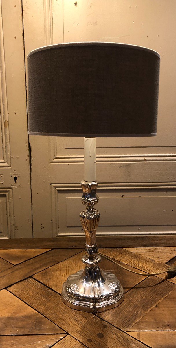 Bougeoir Lampe Louis XV En Bronze Argenté XVIII° Siècle -photo-2