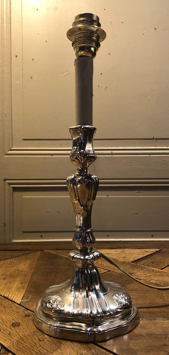 Louis XV Candlestick Lamp In Silver-plated Bronze, 18th Century -photo-3