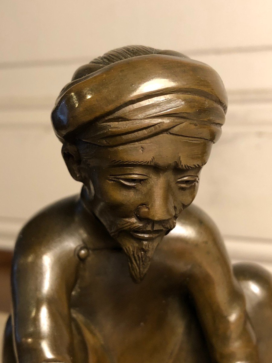 "scribe" Bronze With Brown Patina Asia 19th Century-photo-4