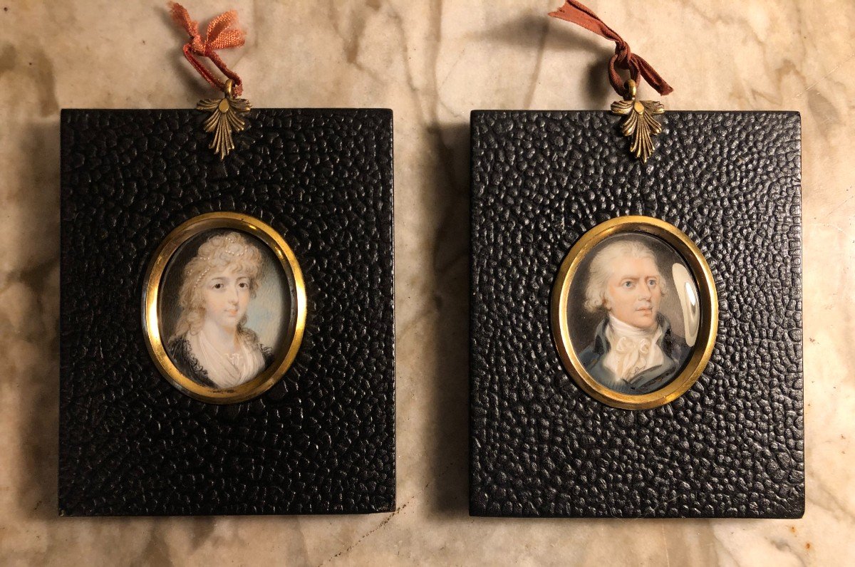 Pair Of Miniature Aristocratic Portraits Consulates Empire