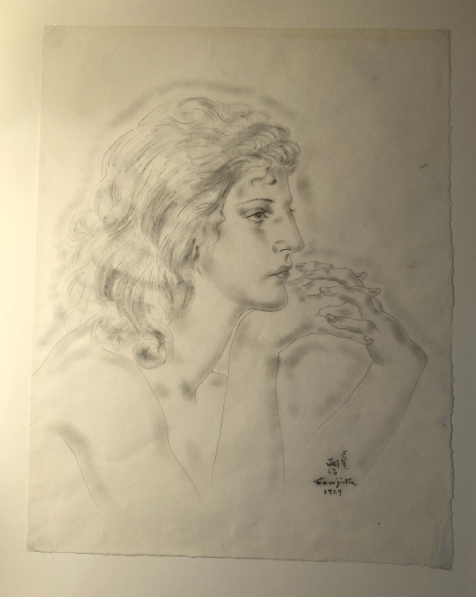 Dessin Profil De Jeune Femme "jacqueline" Signée Foujita Et Daté 1929-photo-3