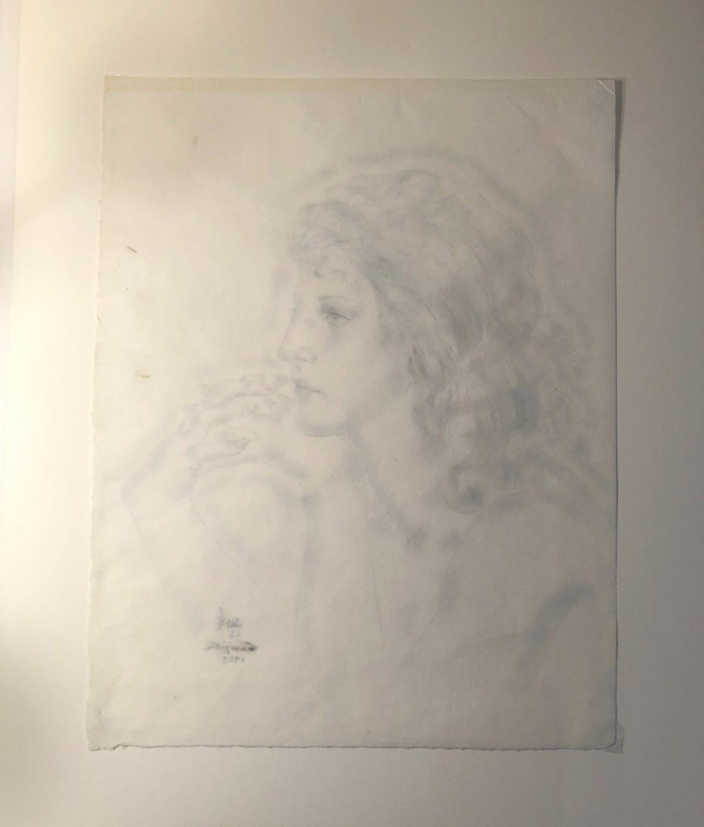 Dessin Profil De Jeune Femme "jacqueline" Signée Foujita Et Daté 1929-photo-4