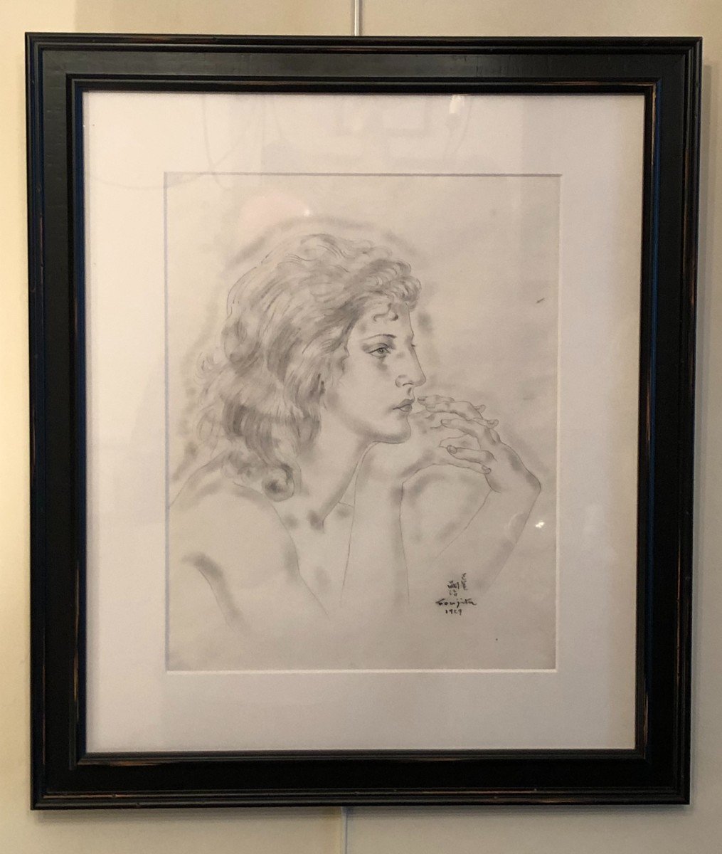 Dessin Profil De Jeune Femme "jacqueline" Signée Foujita Et Daté 1929