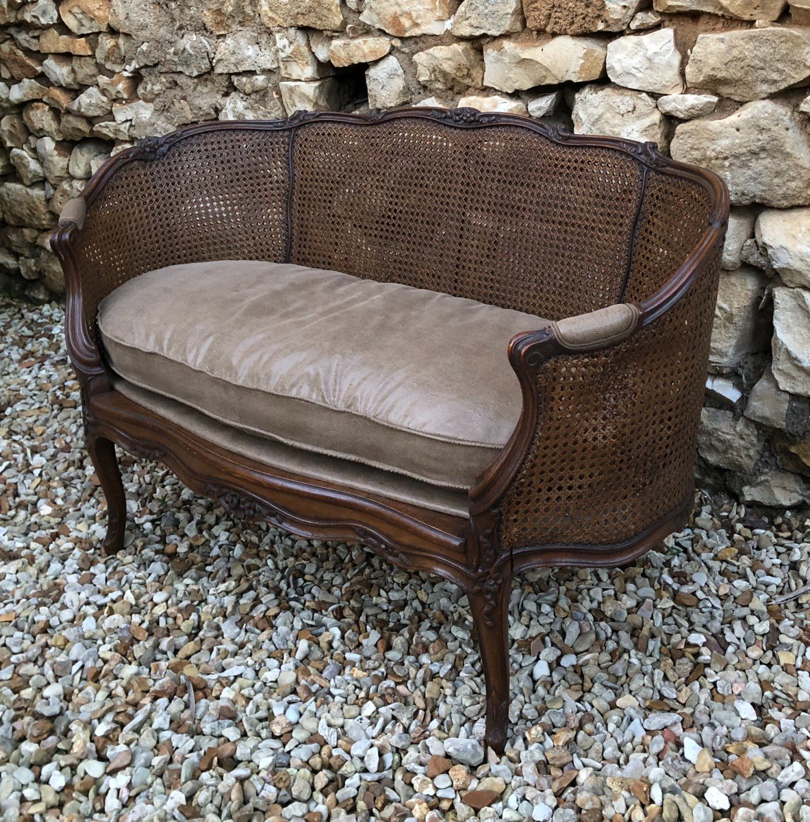 Louis XV Style Cane Basket Sofa In Waxed Beech -photo-2