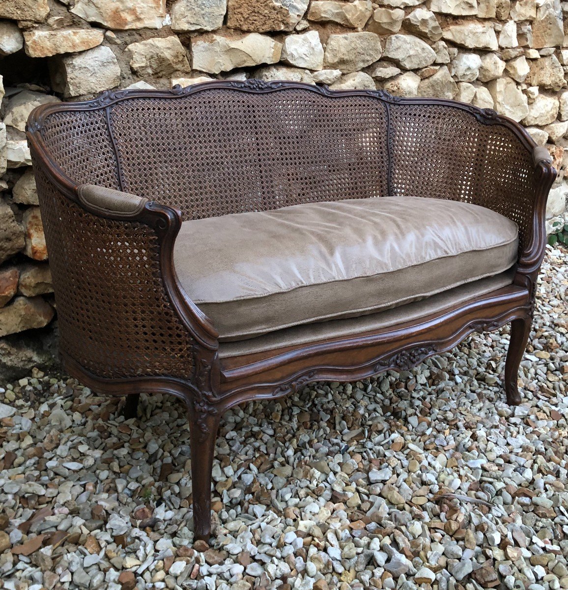 Louis XV Style Cane Basket Sofa In Waxed Beech -photo-3