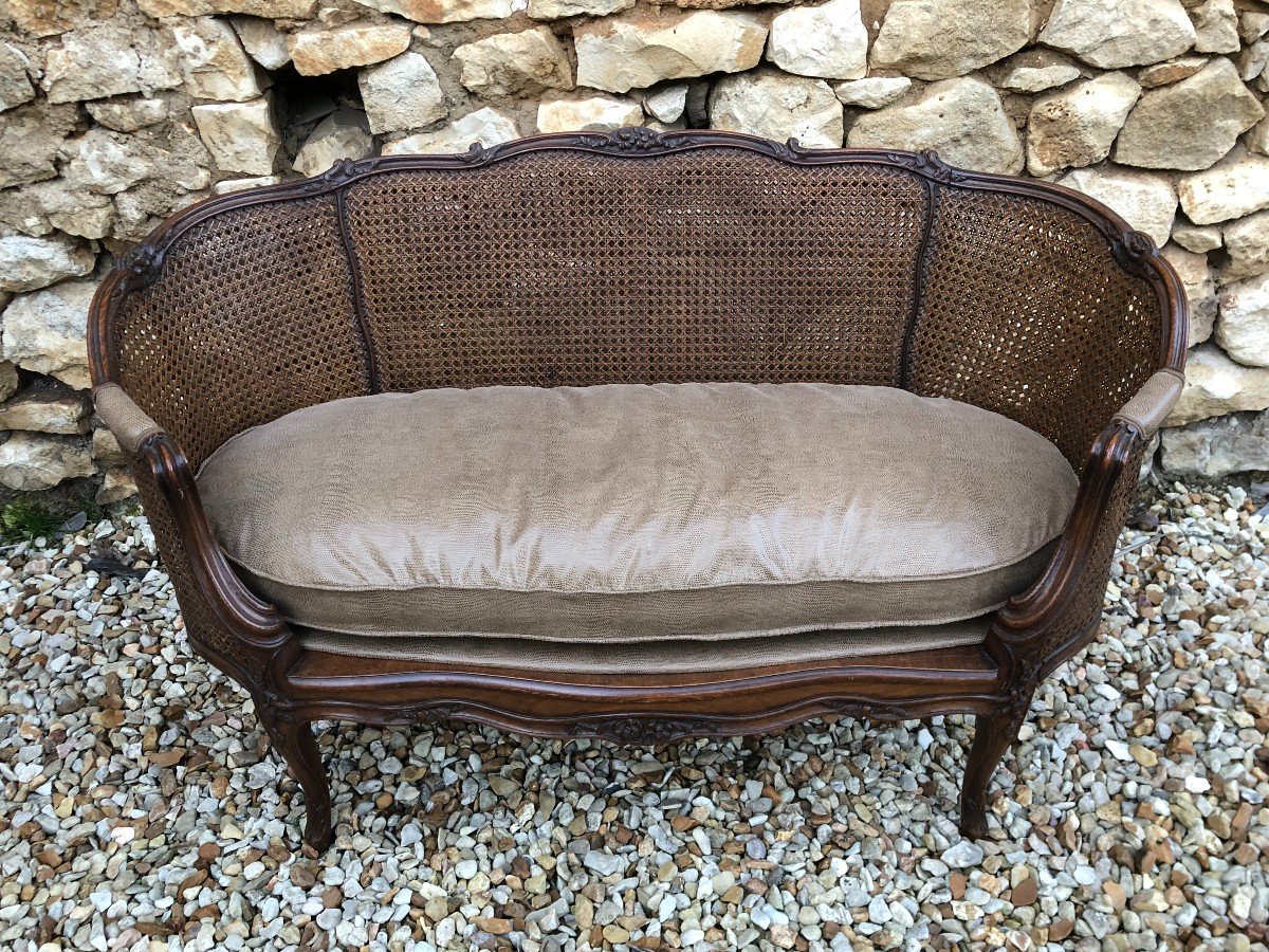 Louis XV Style Cane Basket Sofa In Waxed Beech -photo-4