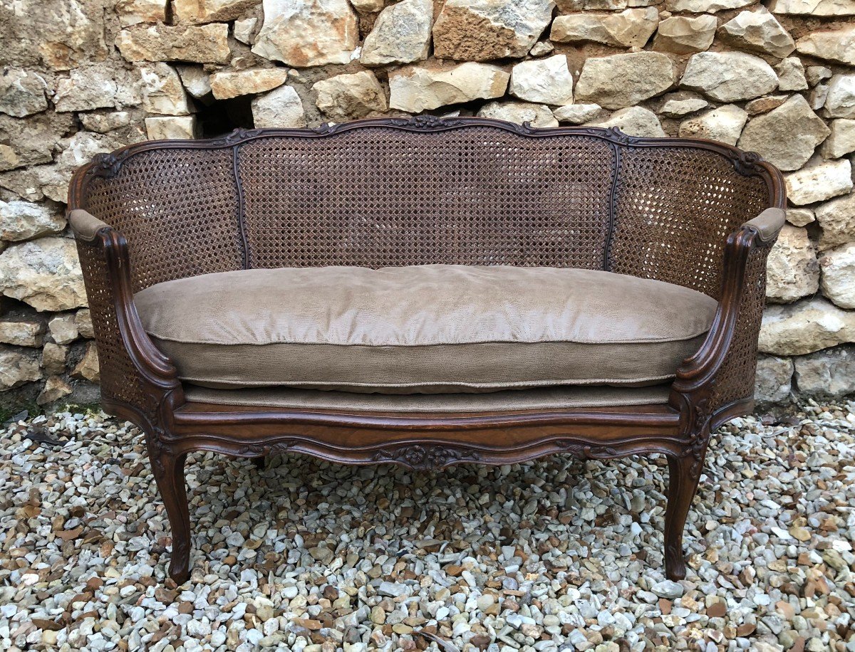 Louis XV Style Cane Basket Sofa In Waxed Beech 