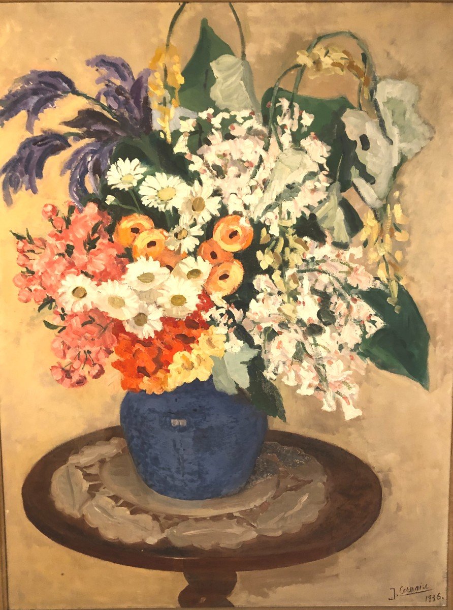 Grand Bouquet De Fleurs Boucher Cermaise 1936 Huile Sur Toile -photo-2