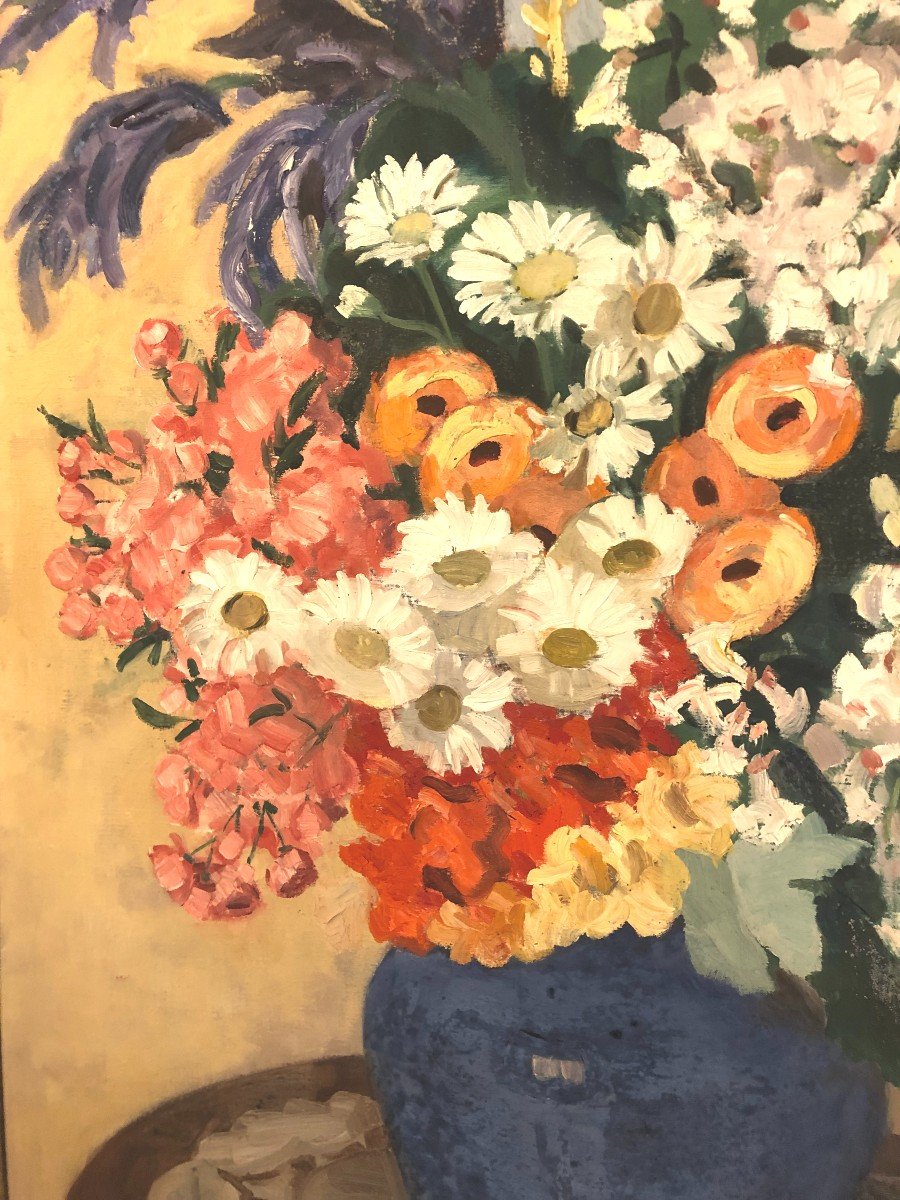 Grand Bouquet De Fleurs Boucher Cermaise 1936 Huile Sur Toile -photo-4