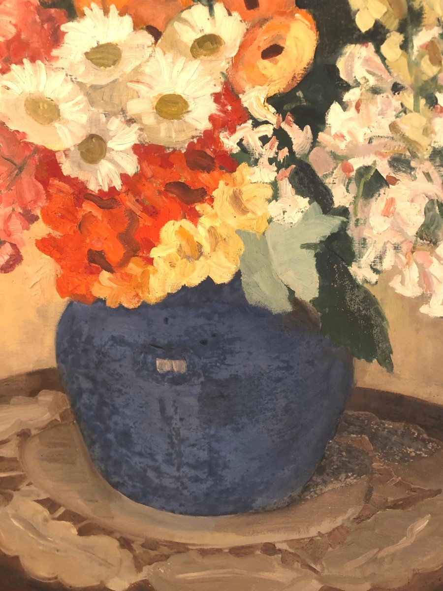 Grand Bouquet De Fleurs Boucher Cermaise 1936 Huile Sur Toile -photo-1