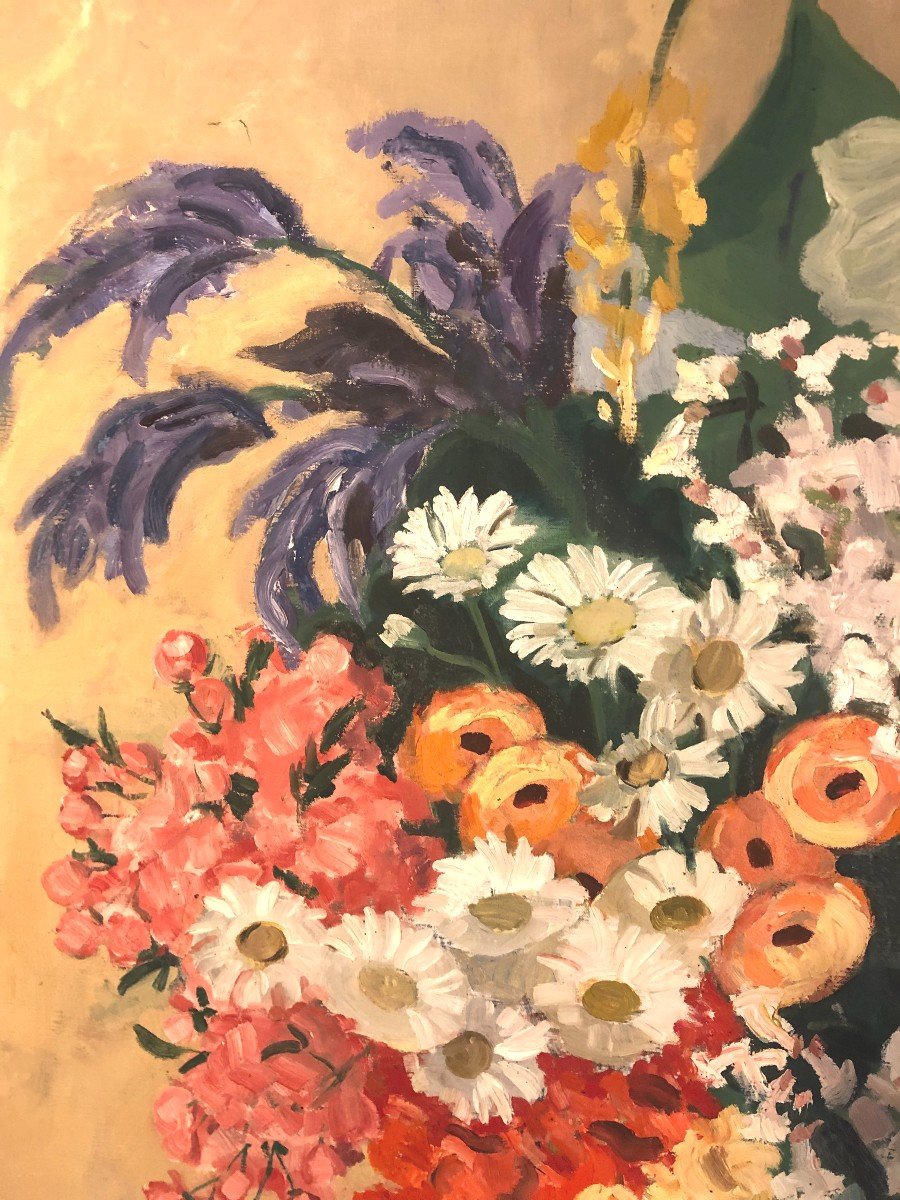 Grand Bouquet De Fleurs Boucher Cermaise 1936 Huile Sur Toile -photo-2